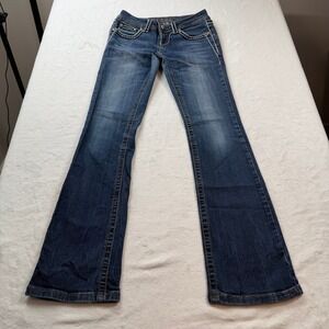Miss Chic Flare Jeans Womens Size 3 Blue Good Rhinestone Contrast Stitch MC1323C